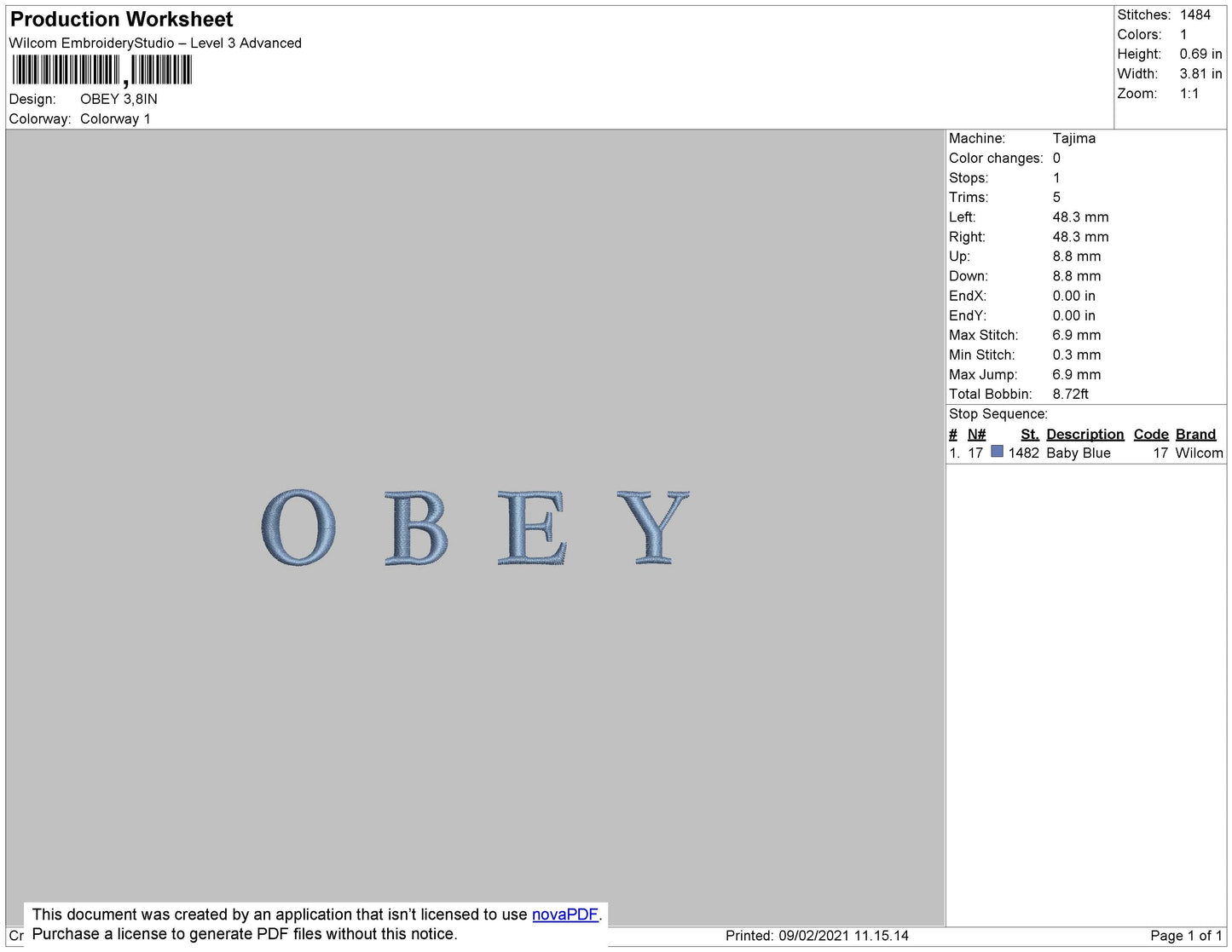 Obey Text Embroidery File 4 size