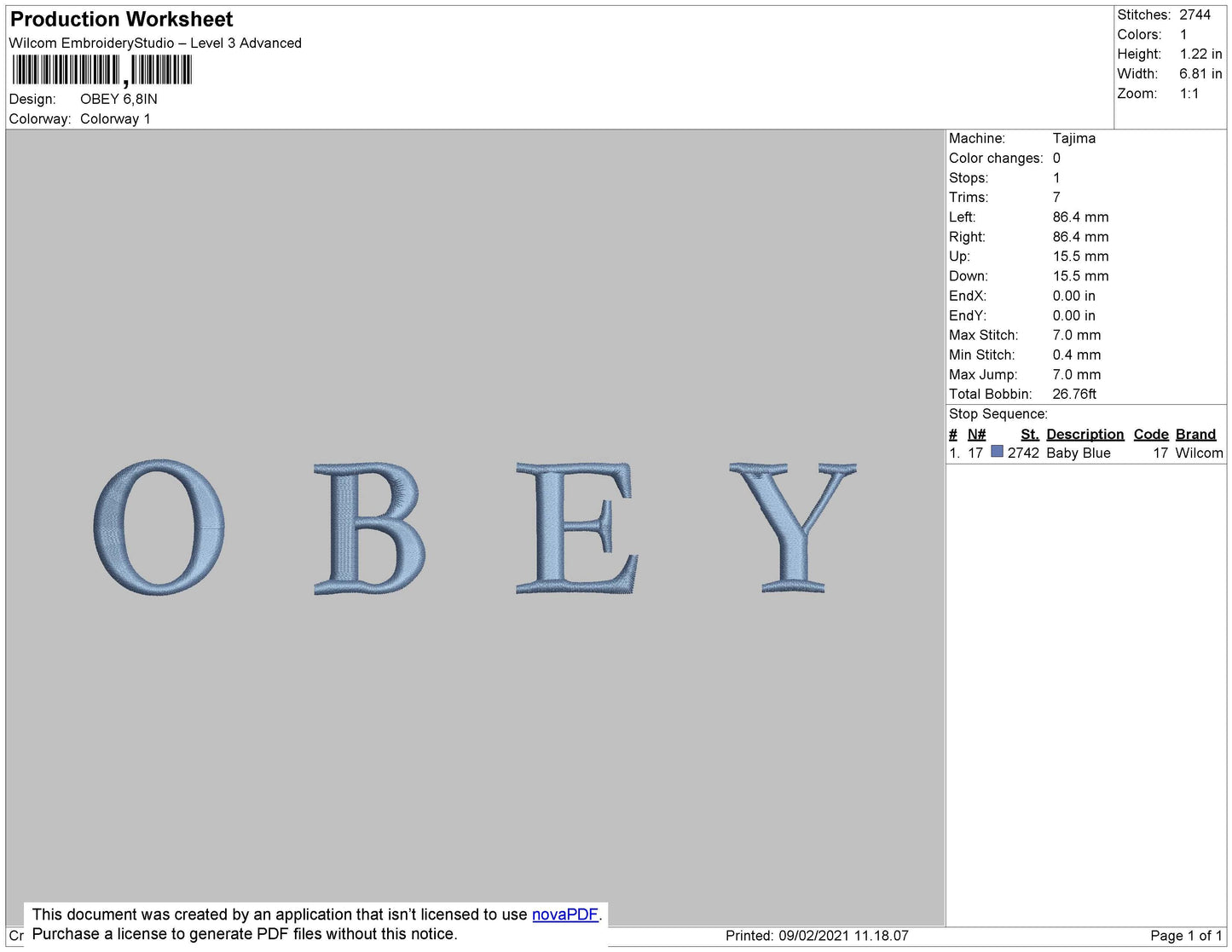 Obey Text Embroidery File 4 size
