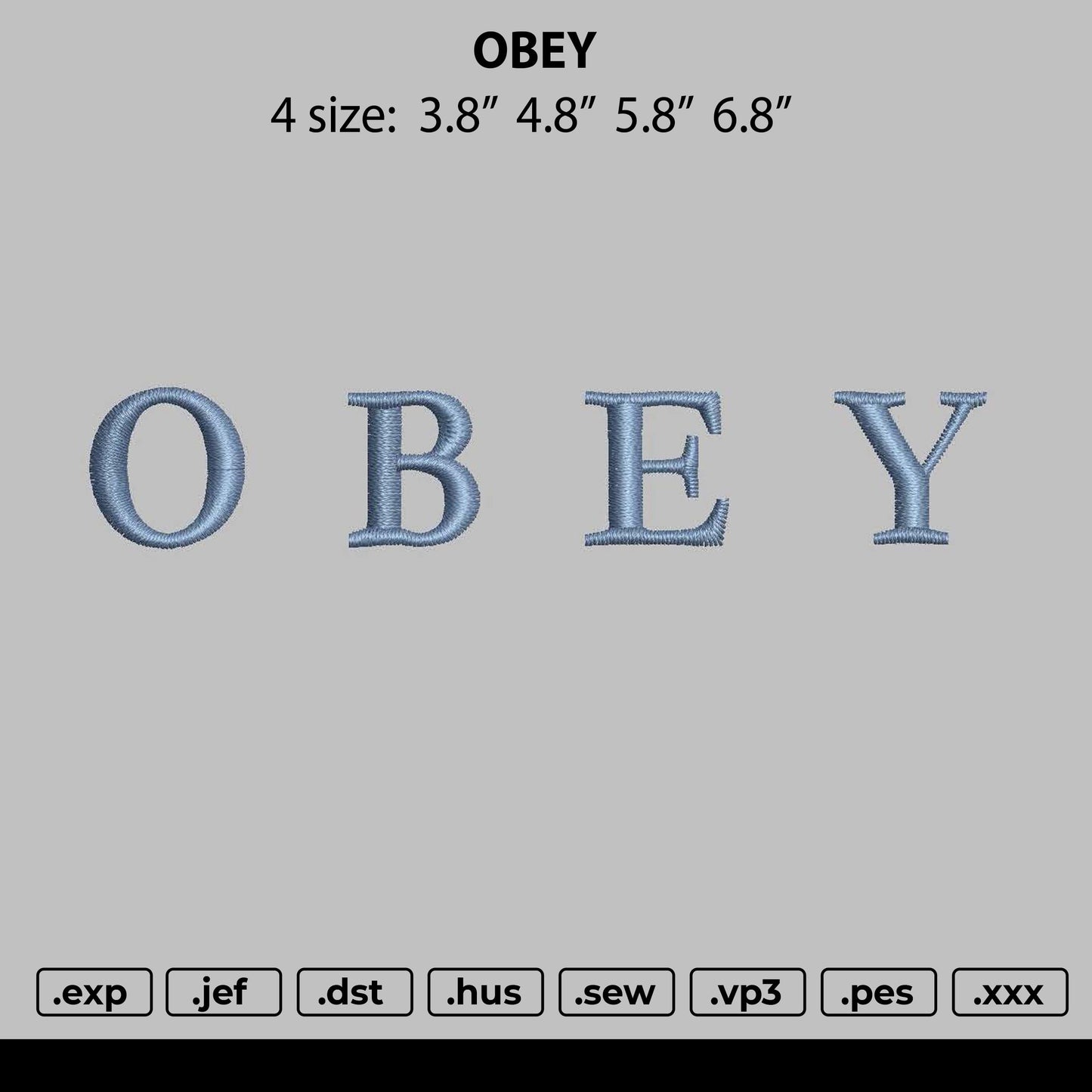 Obey Text Embroidery File 4 size