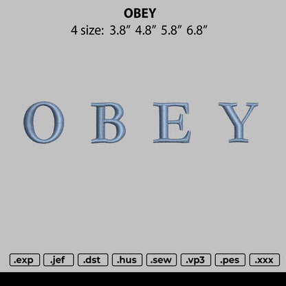 Obey Text Embroidery File 4 size