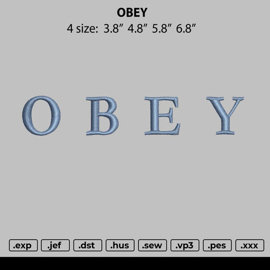Obey Text Embroidery File 4 size