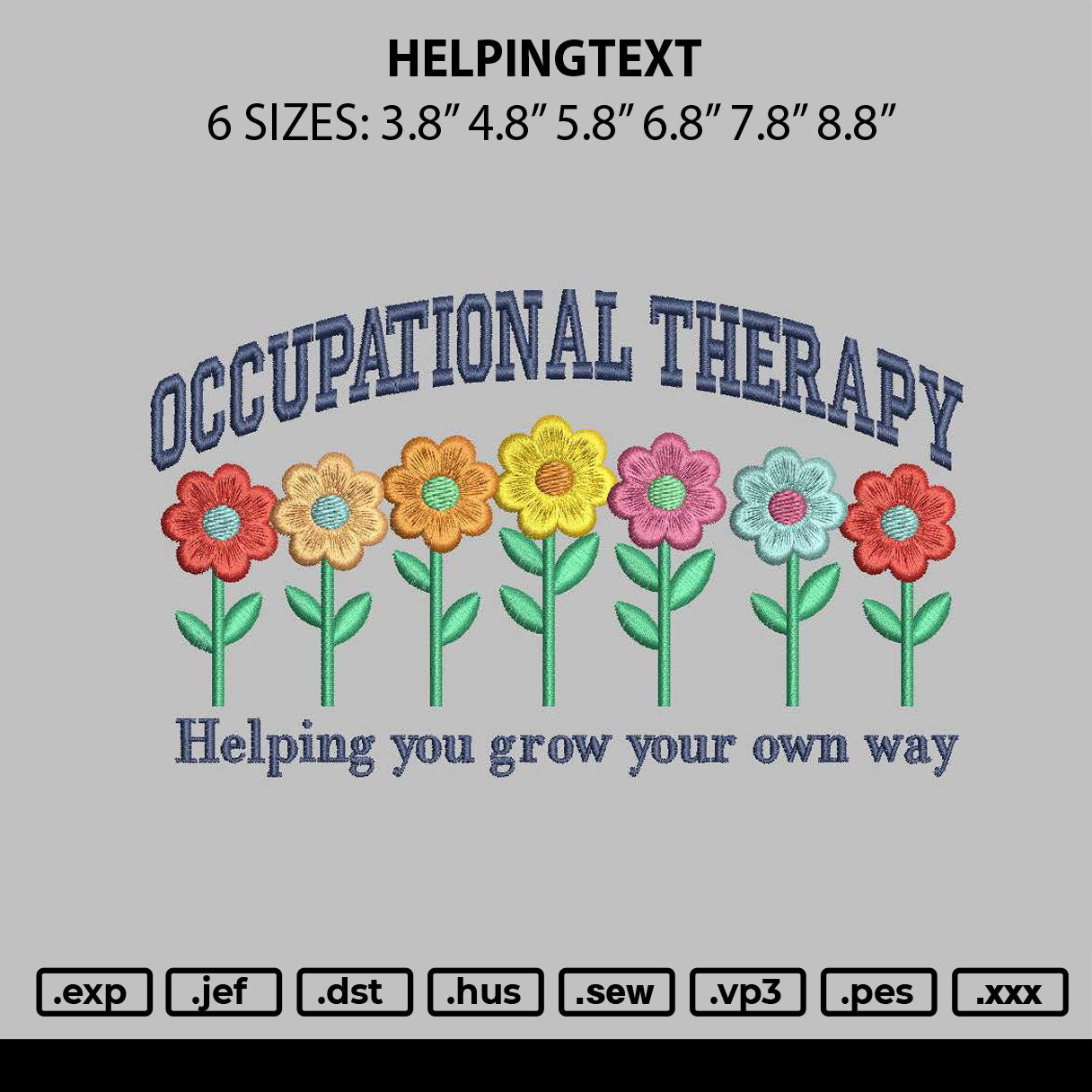 Helpingtext 0412 Embroidery File 6 sizes