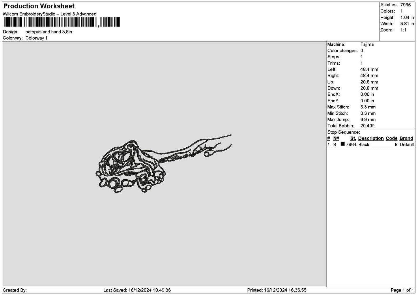 Octopus Outline Embroidery File 6 sizes