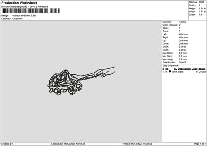 Octopus Outline Embroidery File 6 sizes