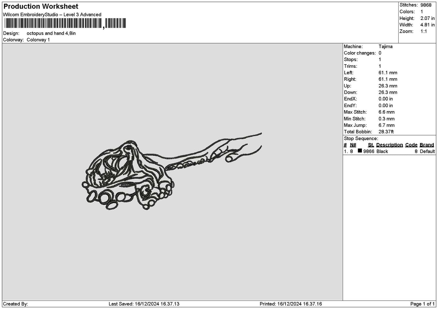 Octopus Outline Embroidery File 6 sizes