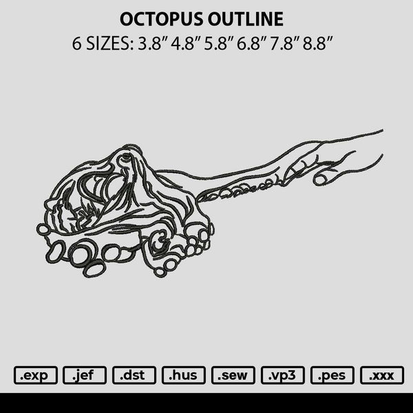 Octopus Outline Embroidery File 6 sizes