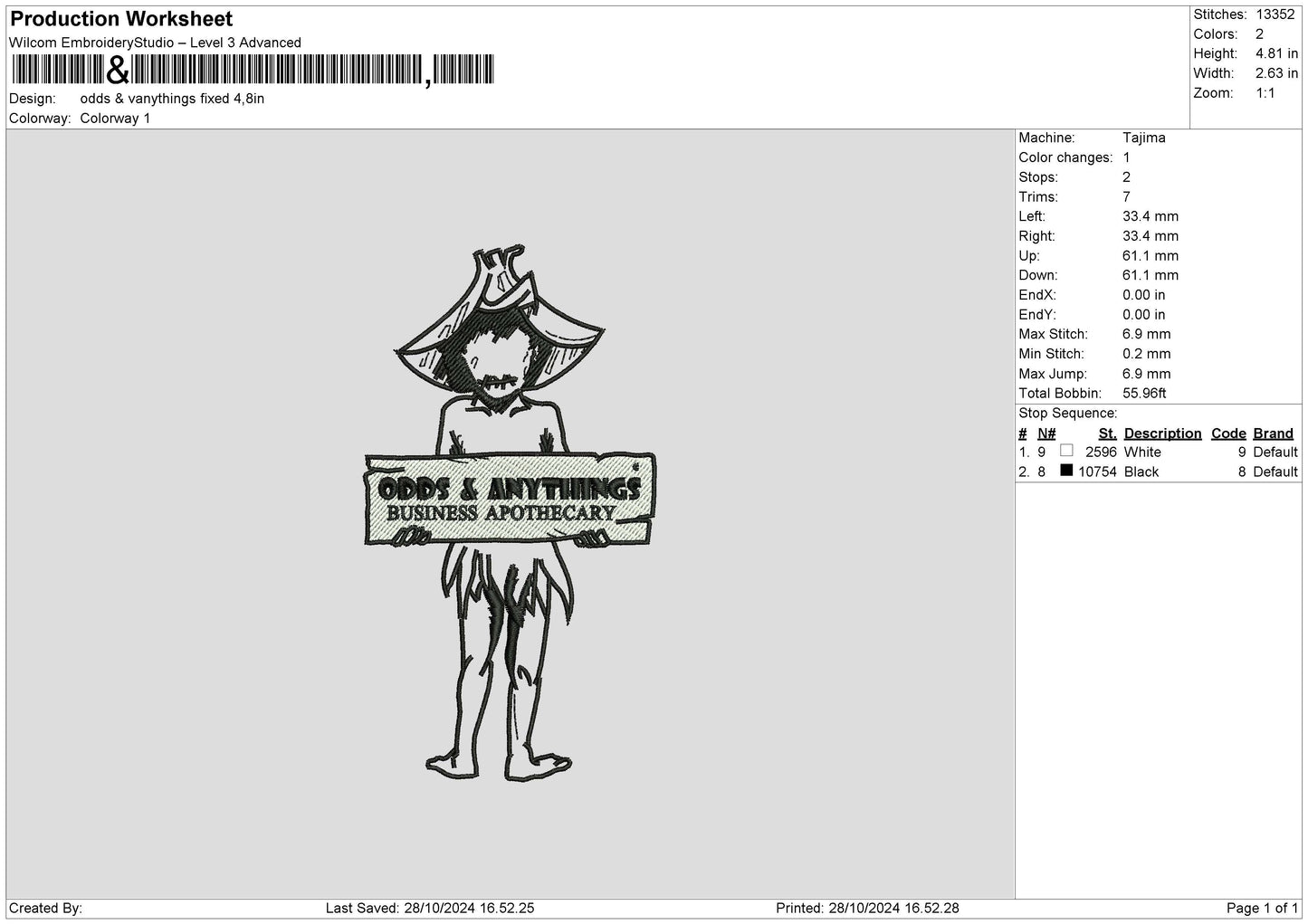 Oddstext Embroidery File 6 sizes