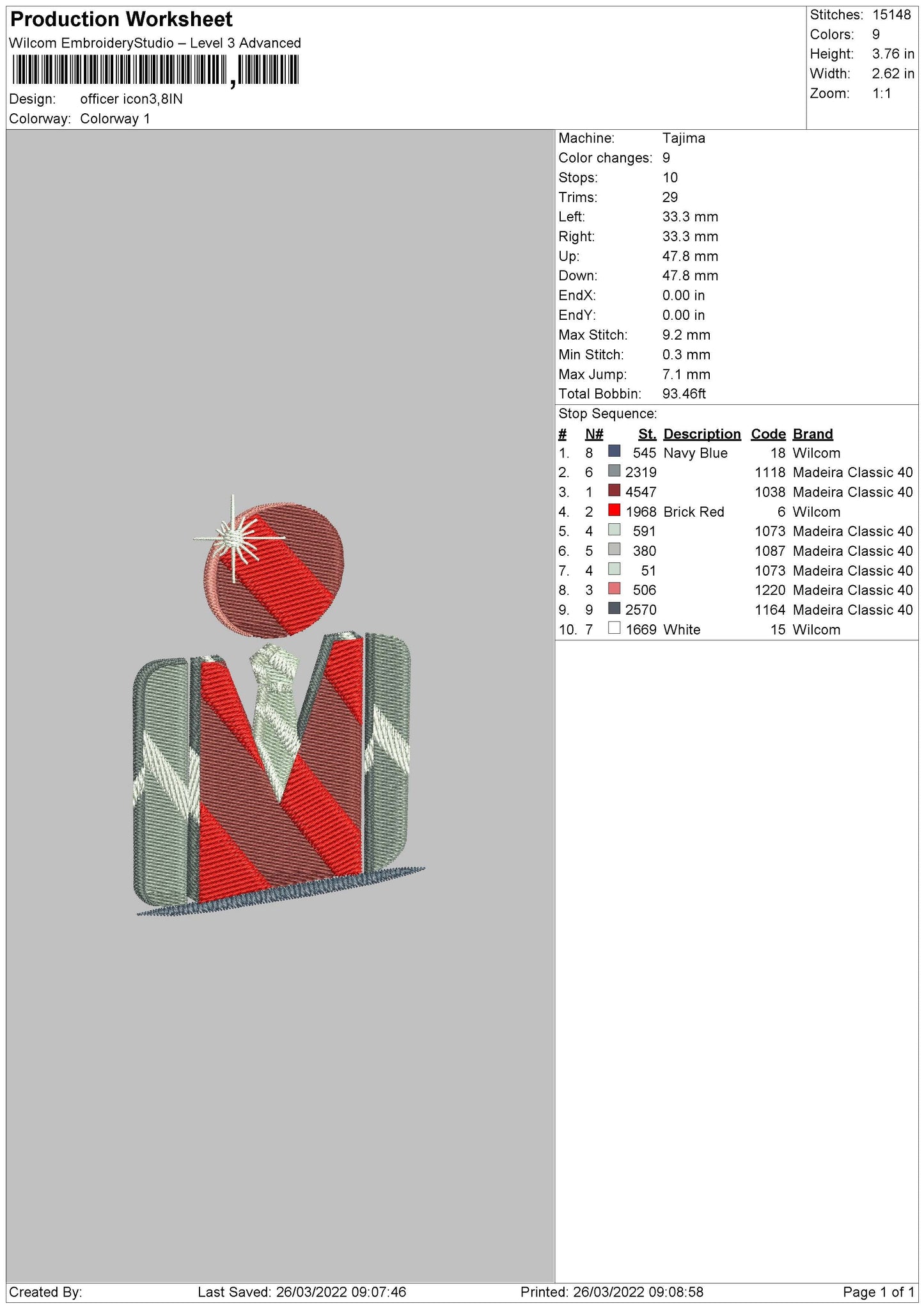 Officer Icon Embroidery File 4 size