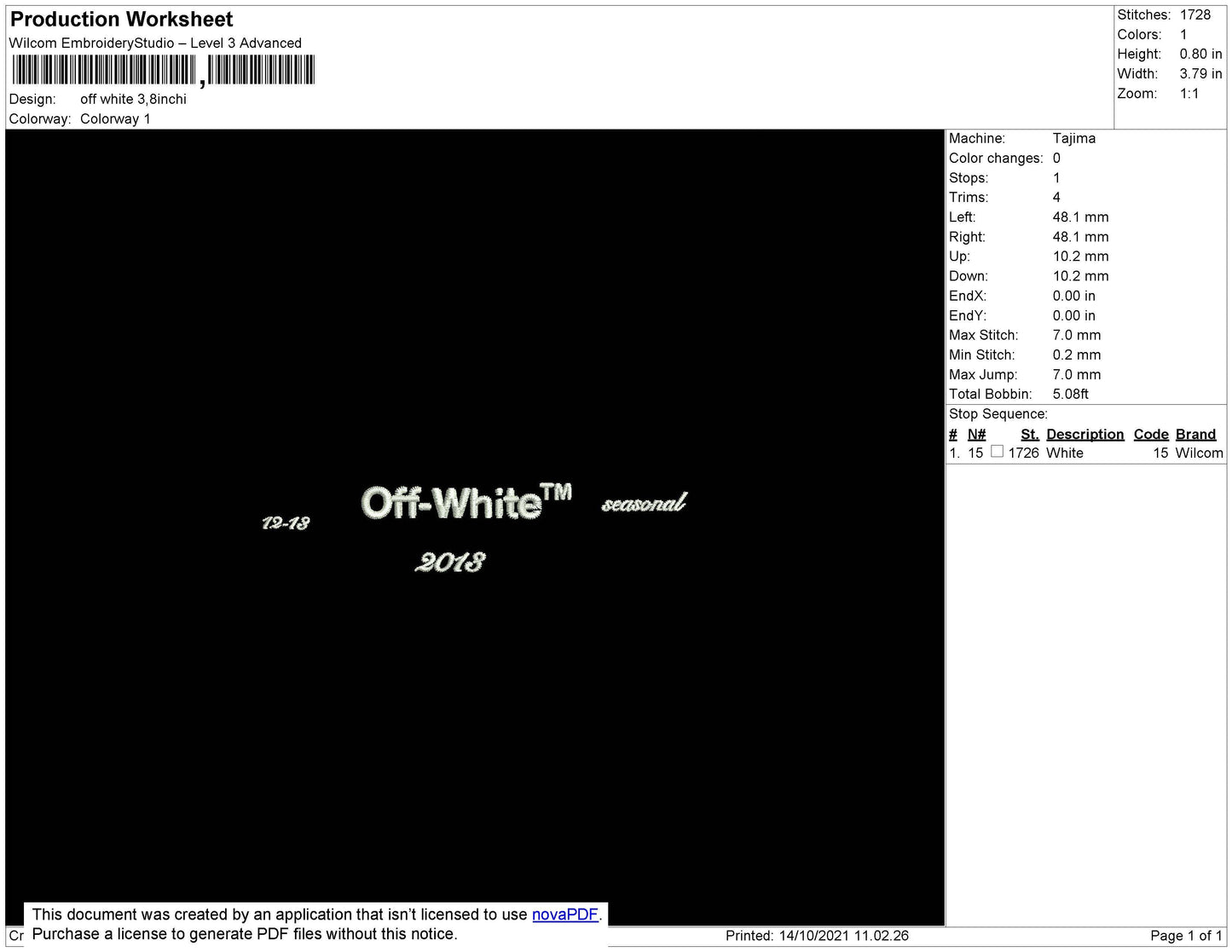 Off White Embroidery File 4 size