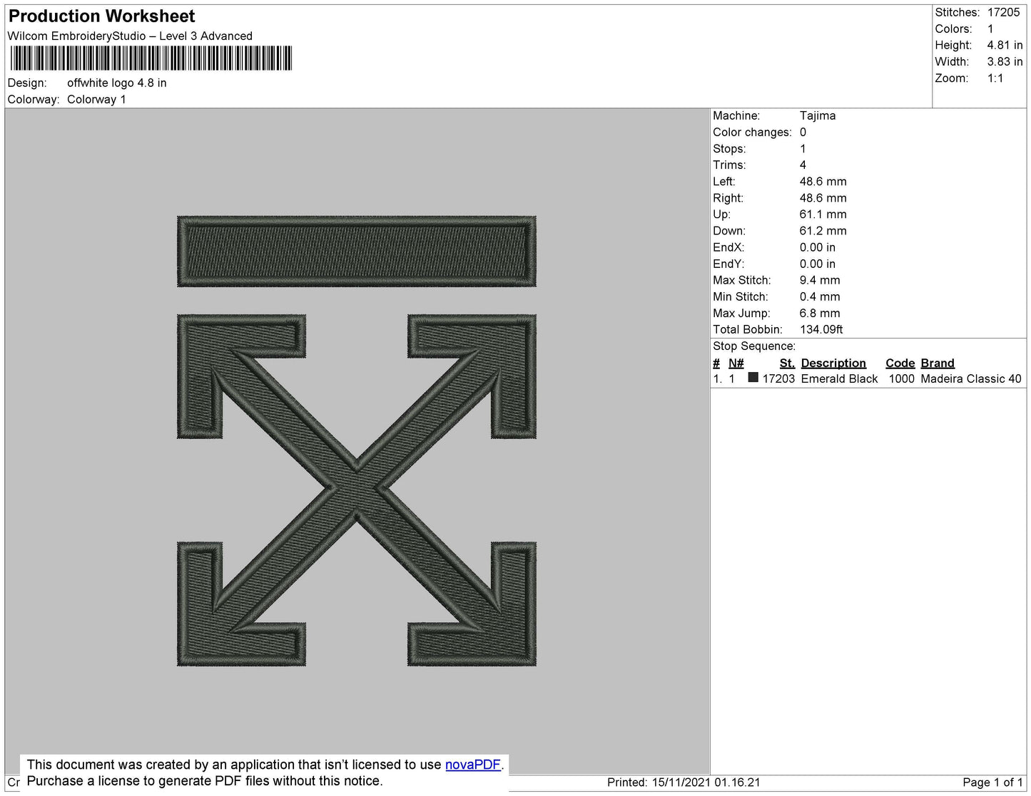 Offwhite Logo Embroidery File 7 size