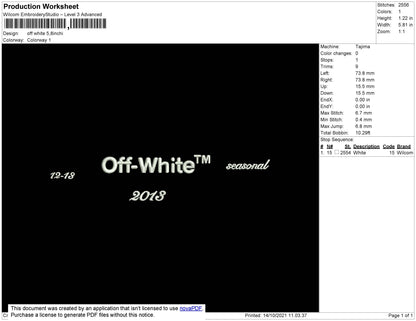 Off White Embroidery File 4 size