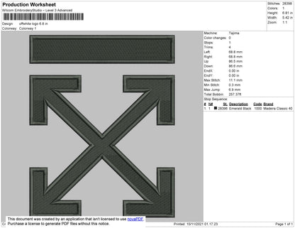 Offwhite Logo Embroidery File 7 size