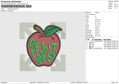 Offwhite Apple Embroidery File 6 size