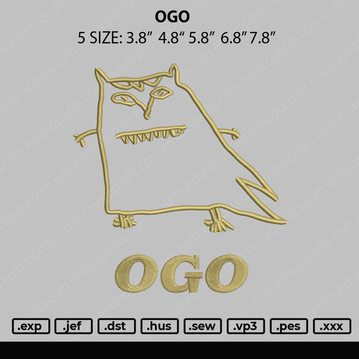 OGO Embroidery File 5 size