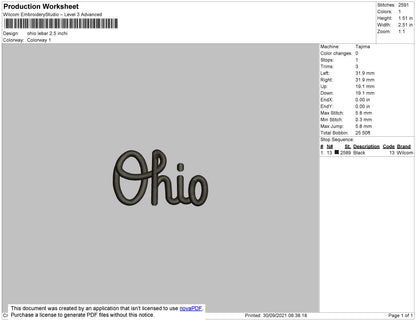 Ohio Text Embroidery File 4 size