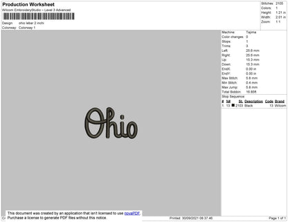 Ohio Text Embroidery File 4 size