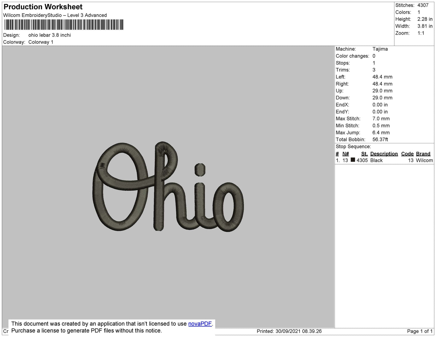 Ohio Text Embroidery File 4 size