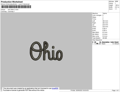 Ohio Text Embroidery File 4 size