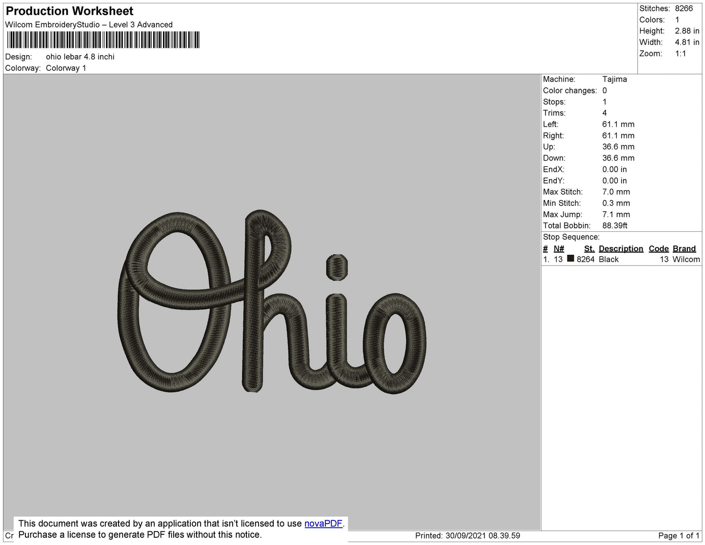 Ohio Text Embroidery File 4 size