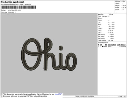 Ohio Text Embroidery File 4 size