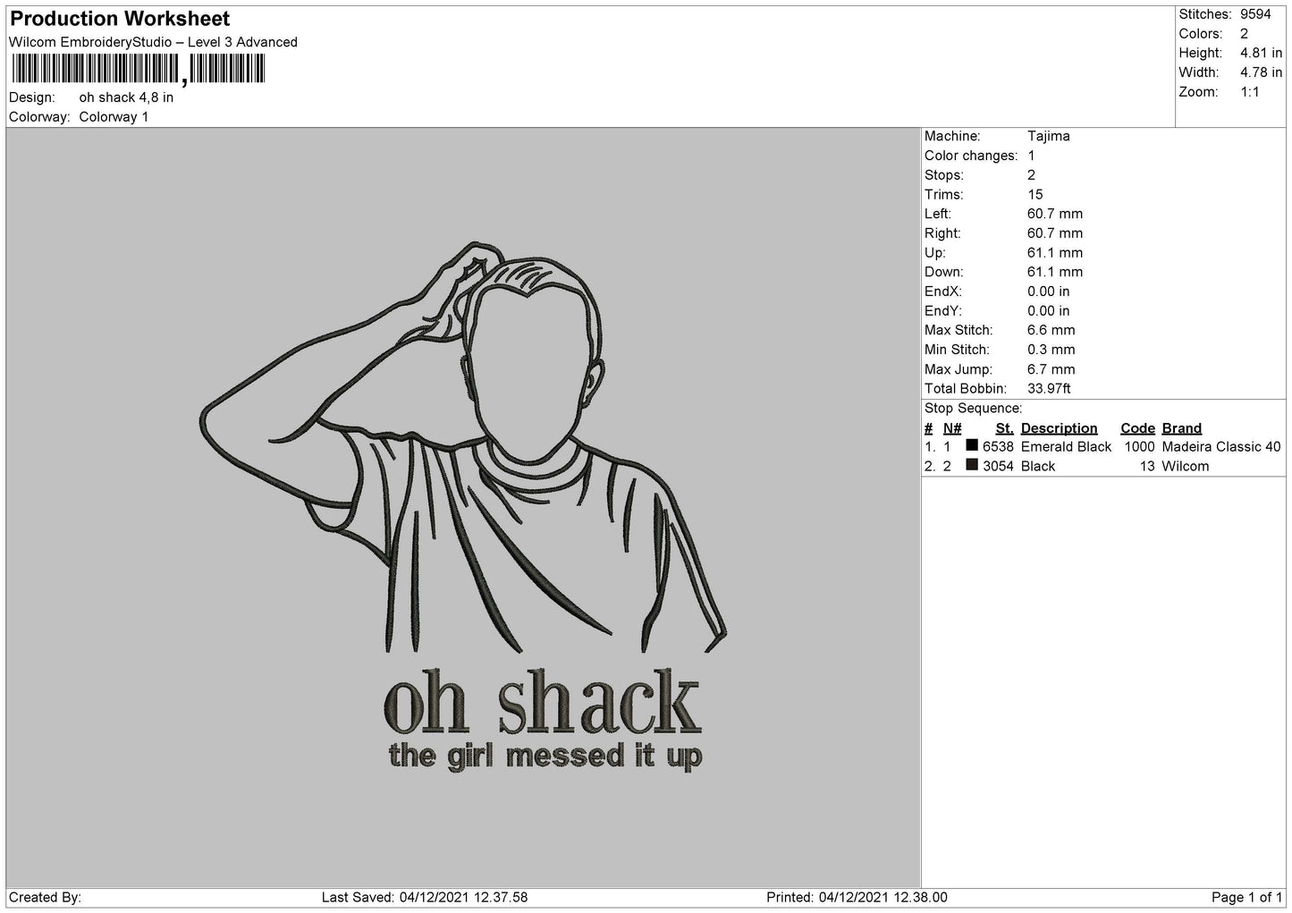 Oh Shack Embroidery File 4 size