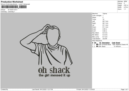 Oh Shack Embroidery File 4 size