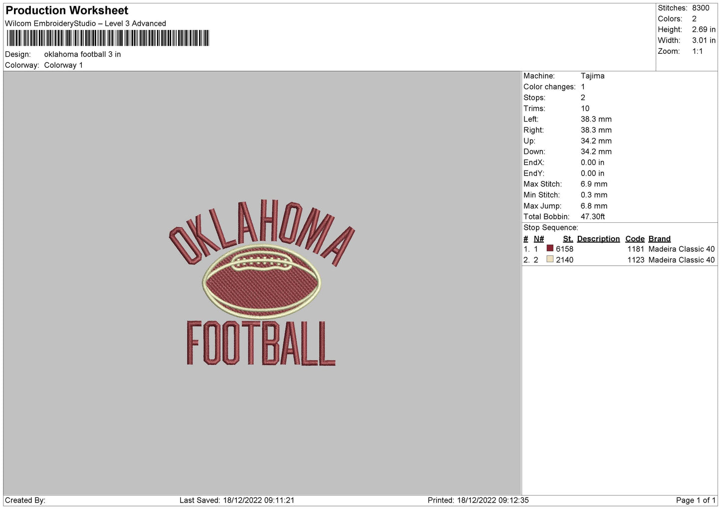 Oklahoma Footbsll Embroidery File 6 sizes
