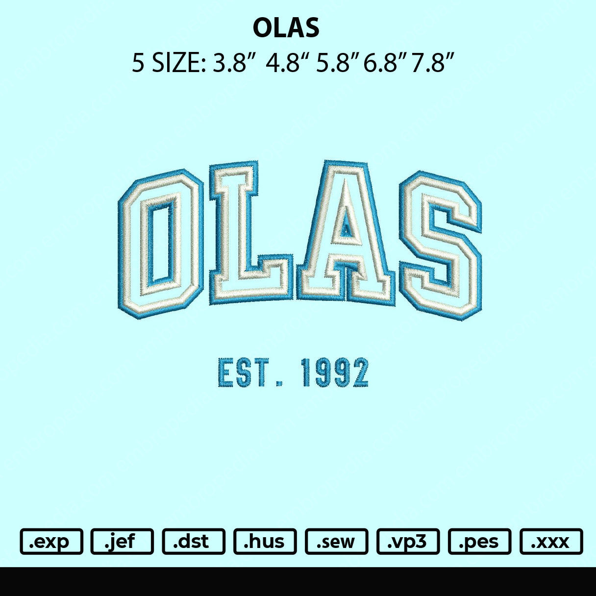 Olas Embroidery File 5 sizes