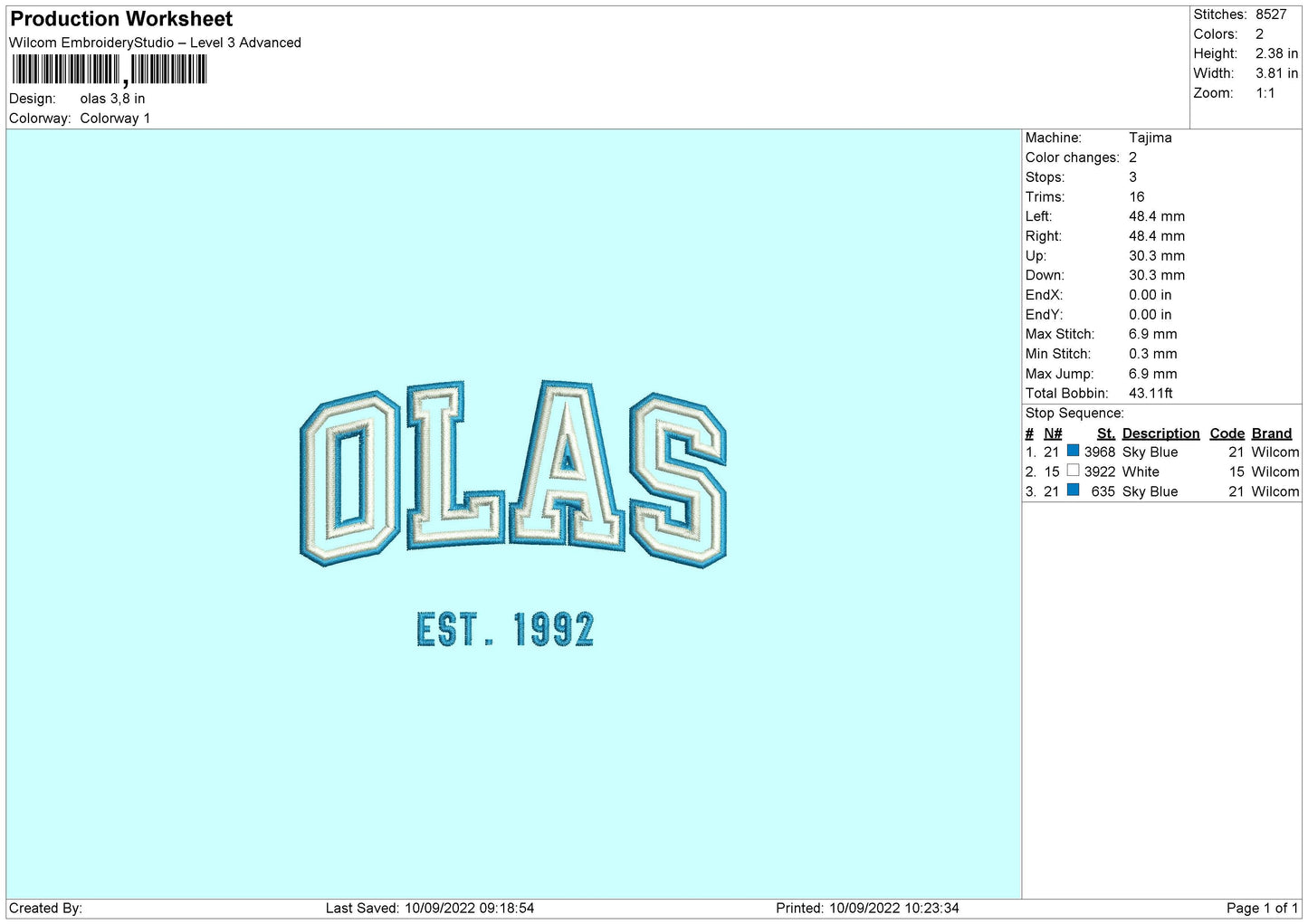 Olas Embroidery File 5 sizes