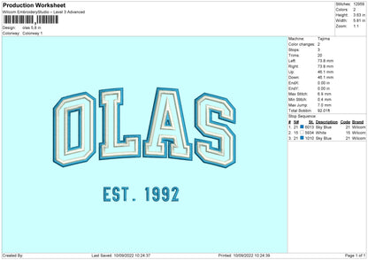 Olas Embroidery File 5 sizes