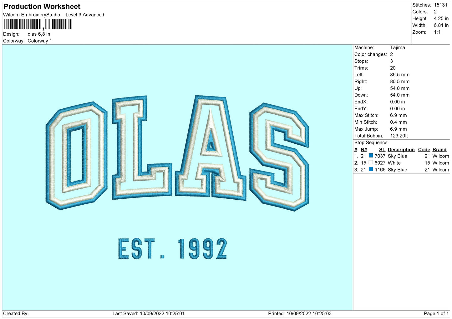 Olas Embroidery File 5 sizes