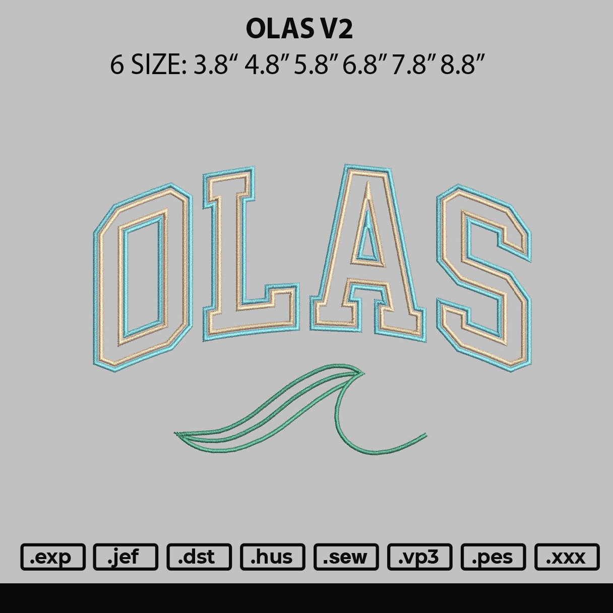 Olas V2 Embroidery File 6 sizes