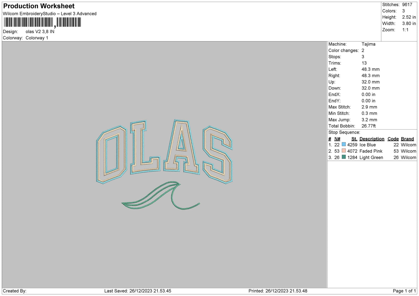 Olas V2 Embroidery File 6 sizes
