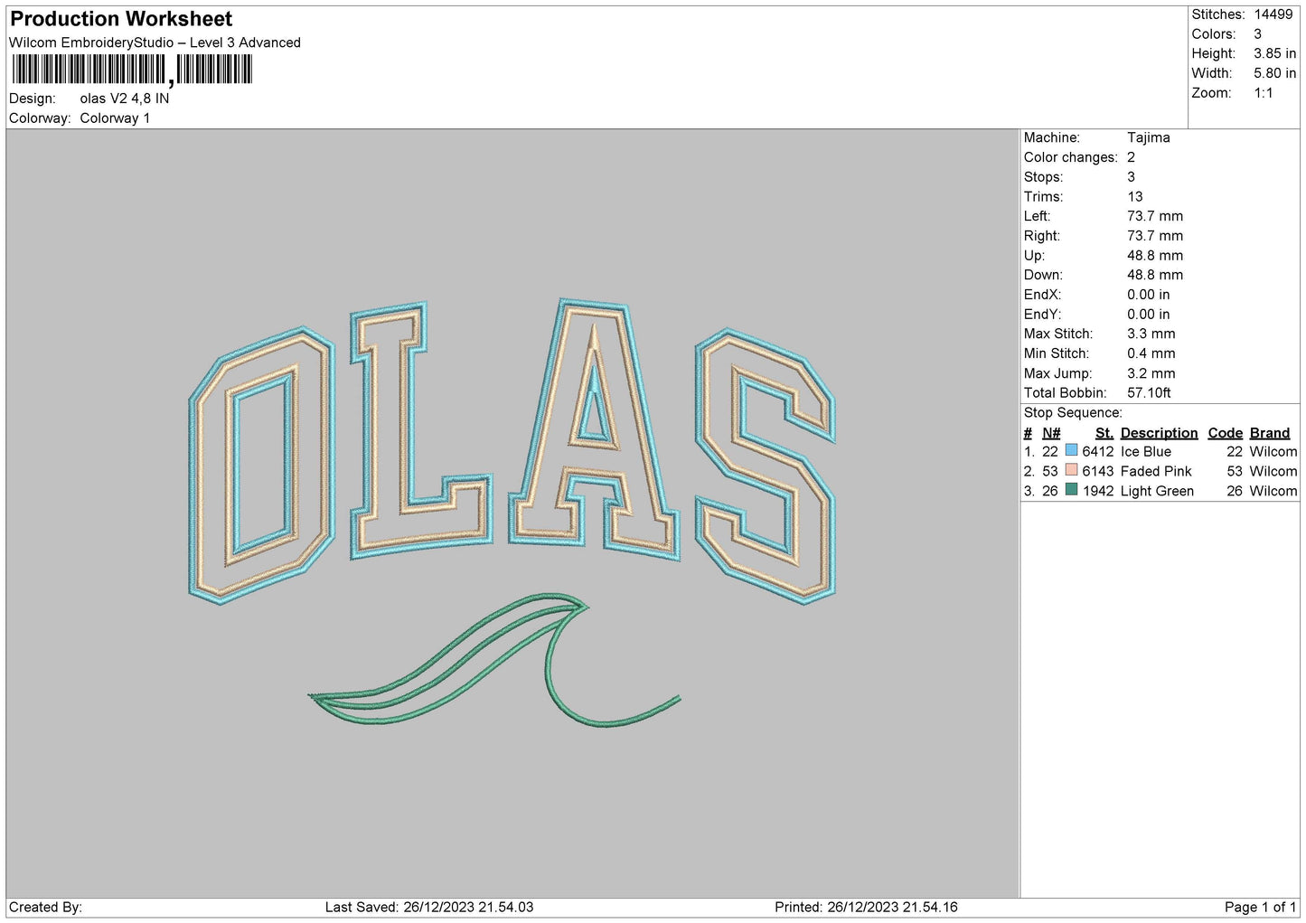 Olas V2 Embroidery File 6 sizes