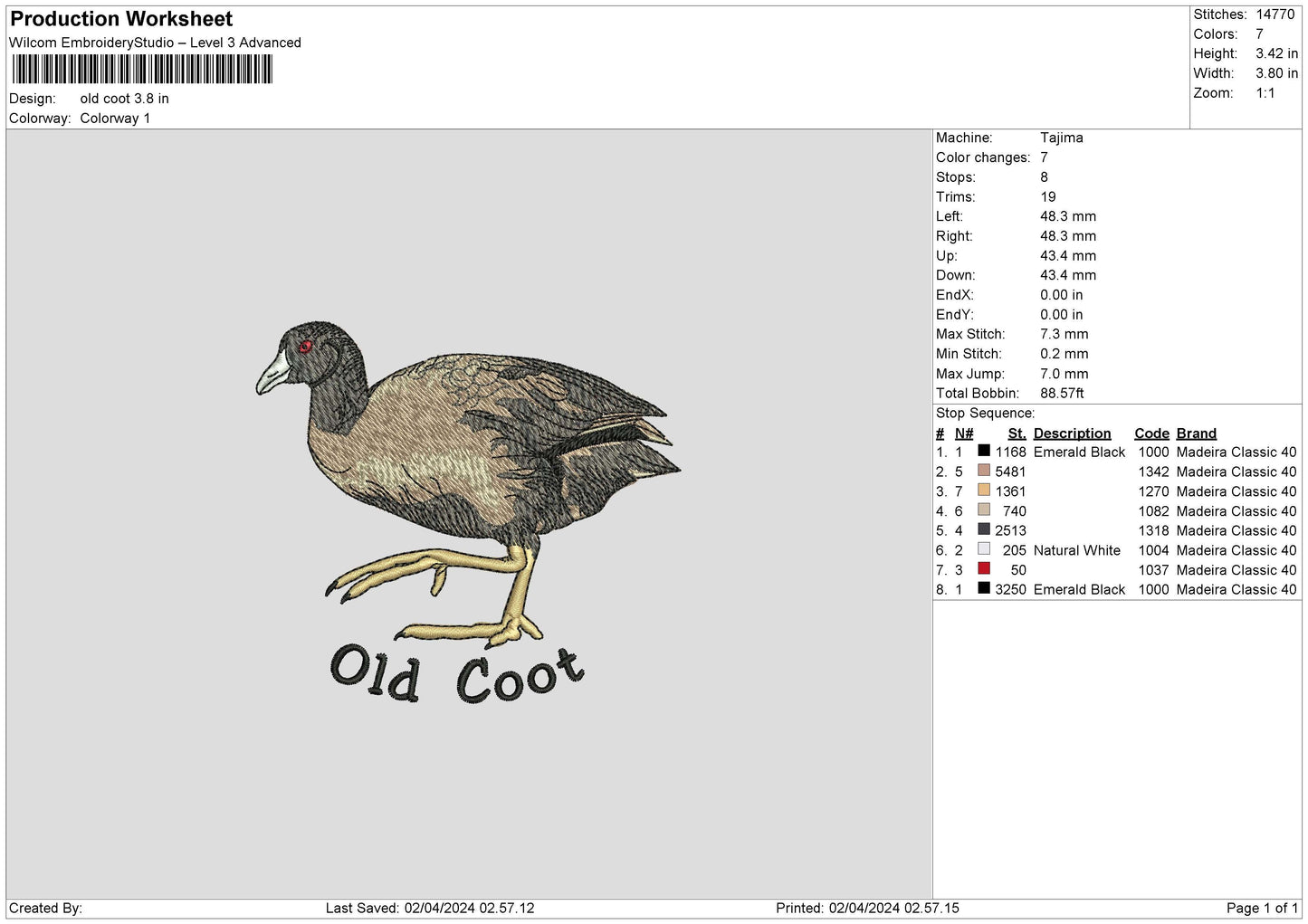 Coot Text Embroidery File 6 sizes