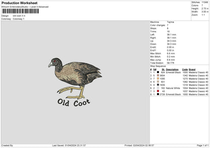 Coot Text Embroidery File 6 sizes