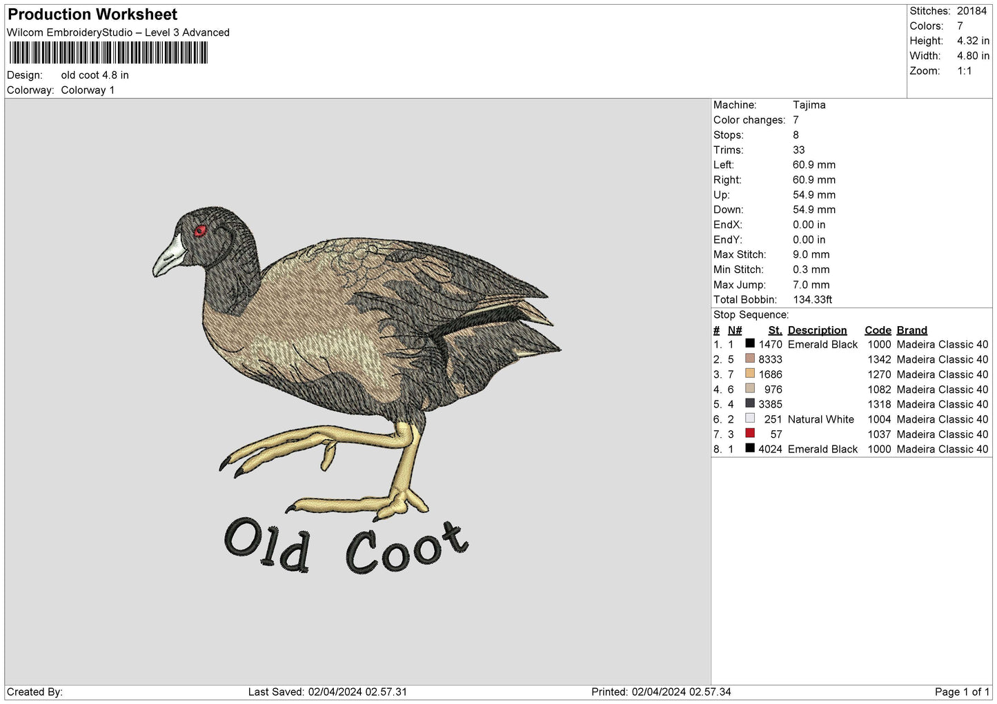 Coot Text Embroidery File 6 sizes