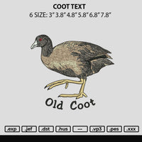 Coot Text Embroidery File 6 sizes