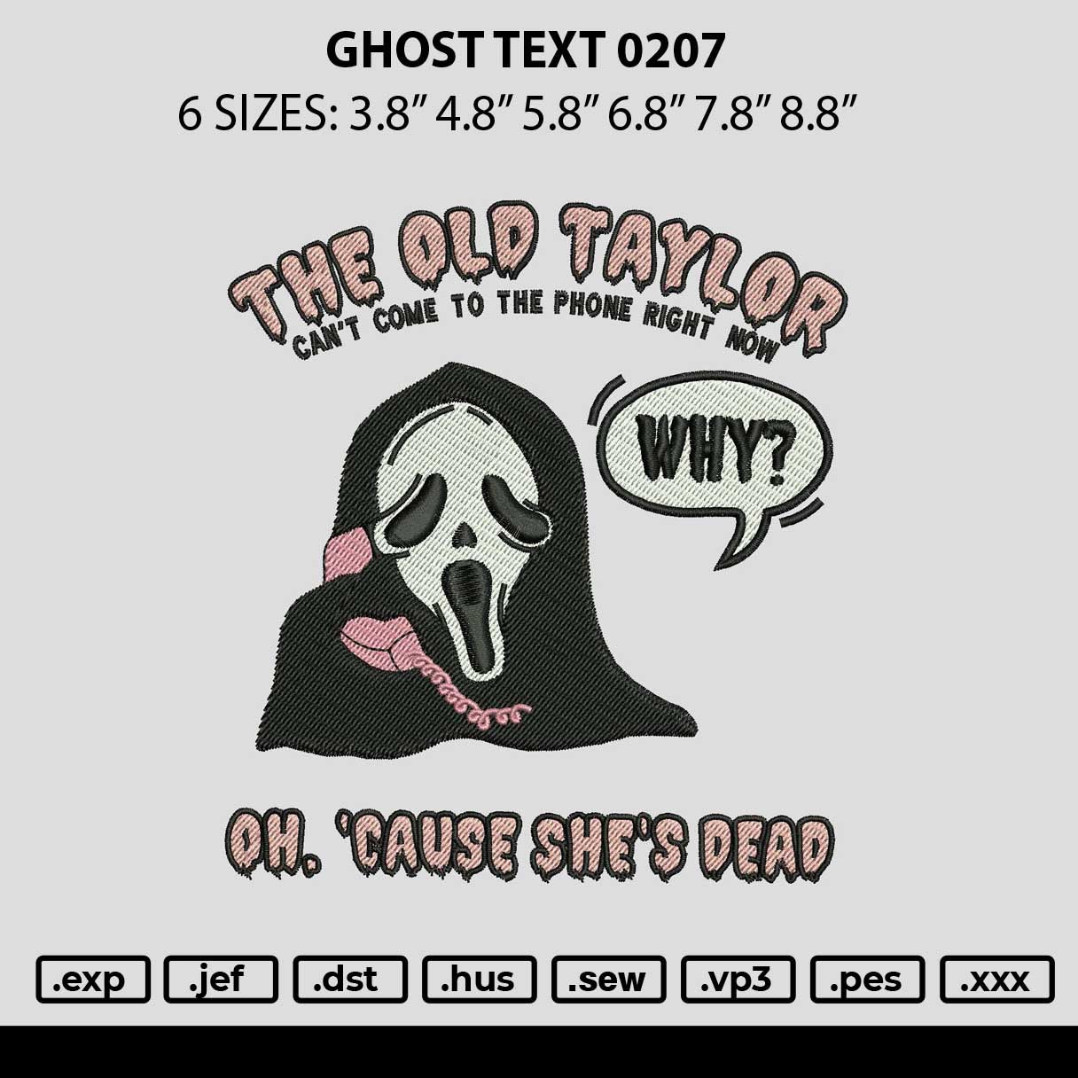 Ghost Text 0207 Embroidery File 6 sizes