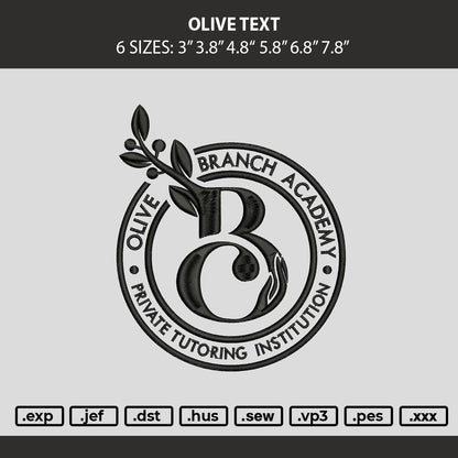 Olive Text Embroidery Machine Design File 6 sizes