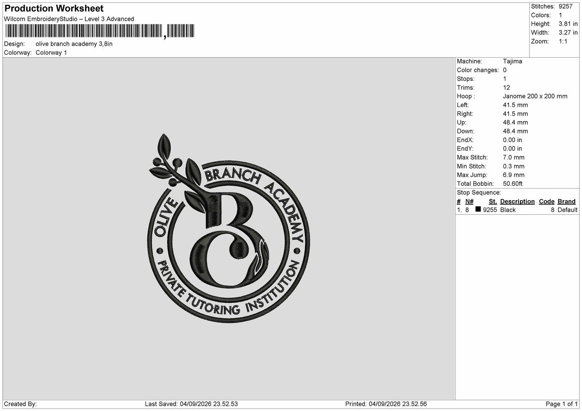 Olive Text Embroidery Machine Design File 6 sizes