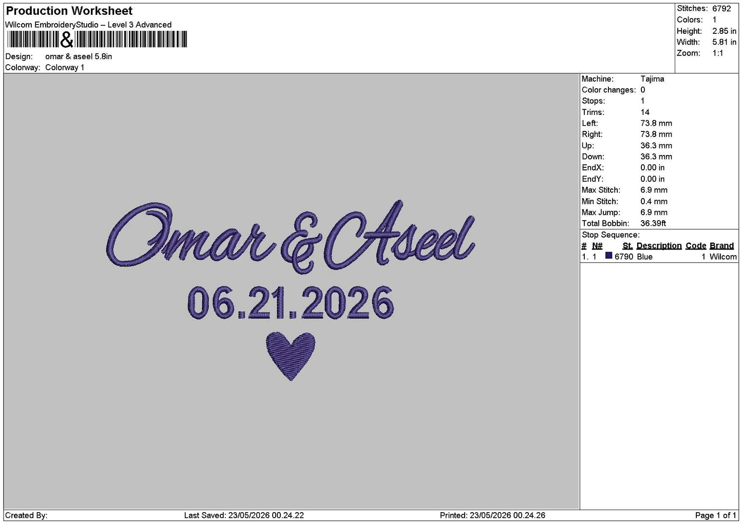 Omartext Embroidery File 6 sizes