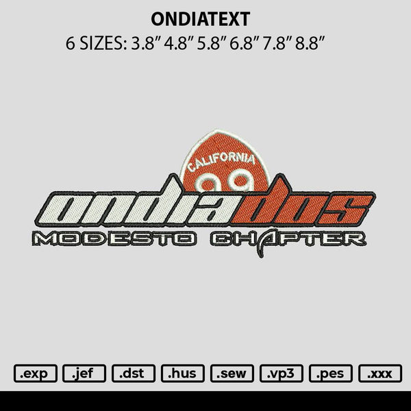 Ondiatext Embroidery File 6 sizes