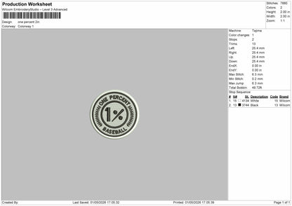 ONE PERCENT Embroidery File 6 sizes