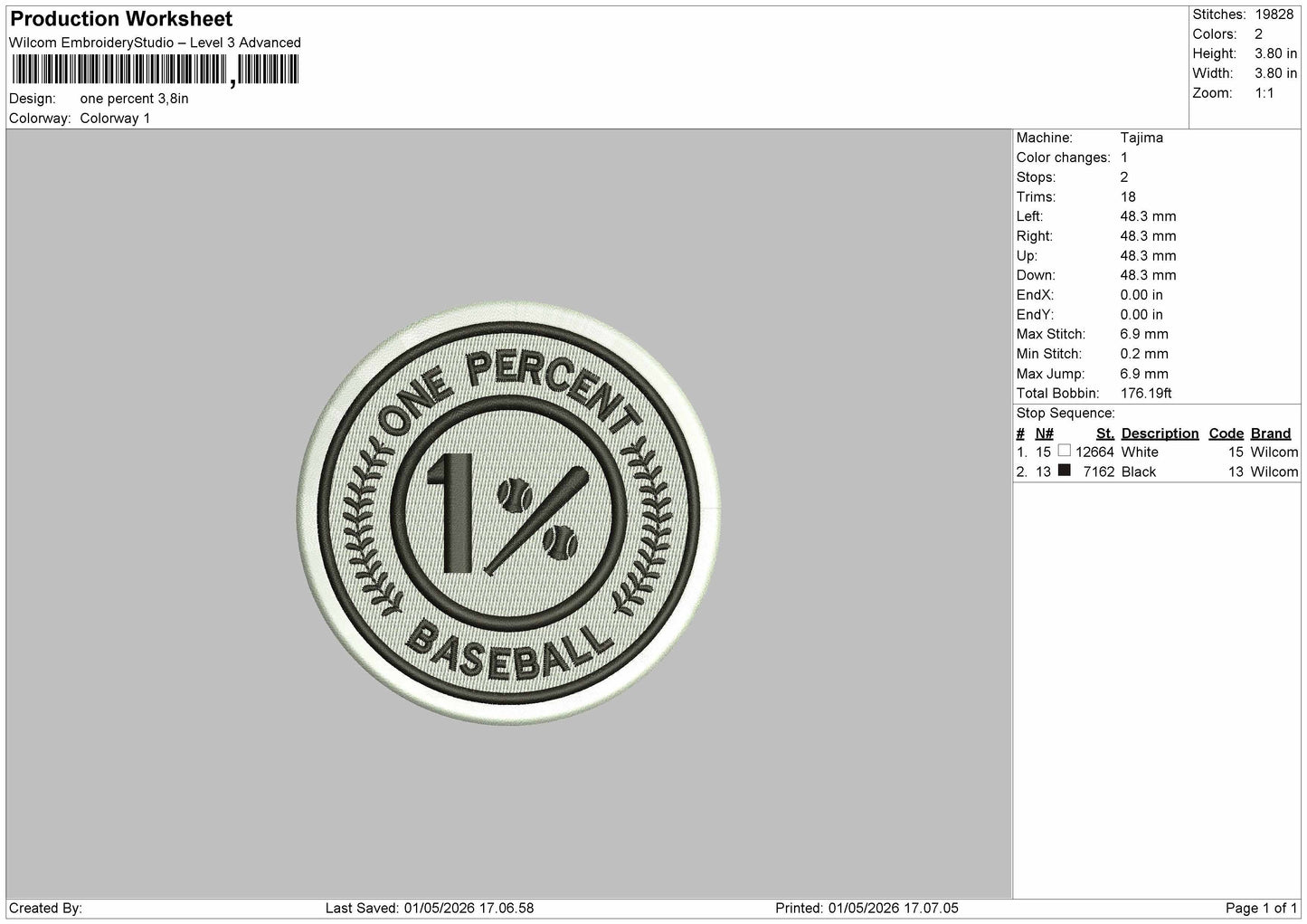 ONE PERCENT Embroidery File 6 sizes