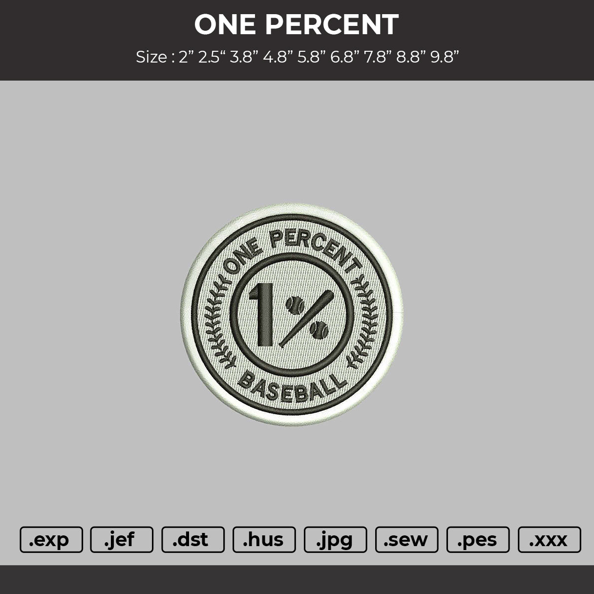 ONE PERCENT Embroidery File 6 sizes