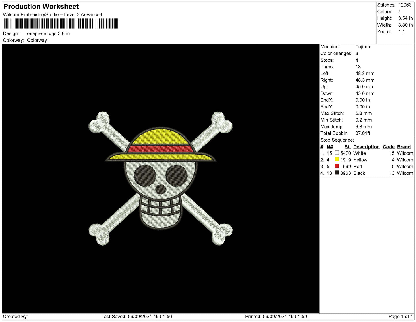 Onepiece Logo Embroidery File 5 Size