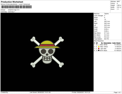 Onepiece Logo Embroidery File 5 Size