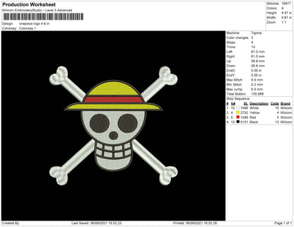 Onepiece Logo Embroidery File 5 Size