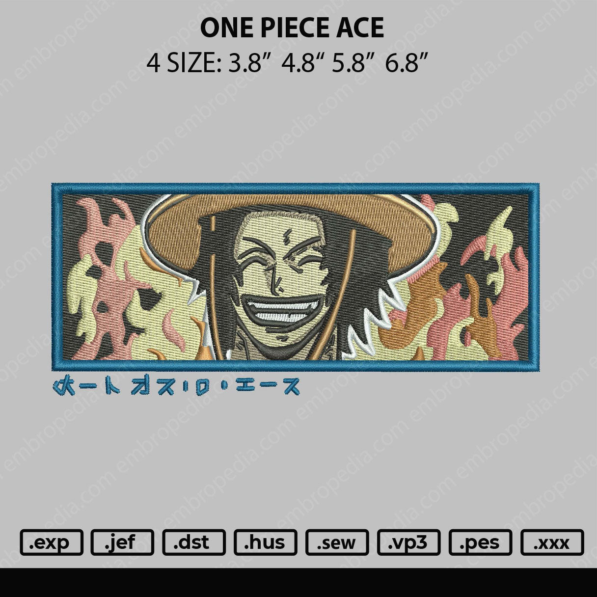One Piece ACE Embroidery File 4 size
